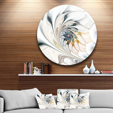 White Stained Glass Floral Art - Floral Large Metal Circle Wall Art